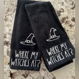 Black Halloween Hand Towels. Set of Two.